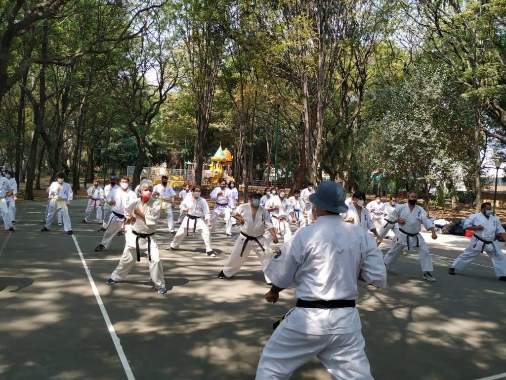 Kihon colectivo en la cancha del parque