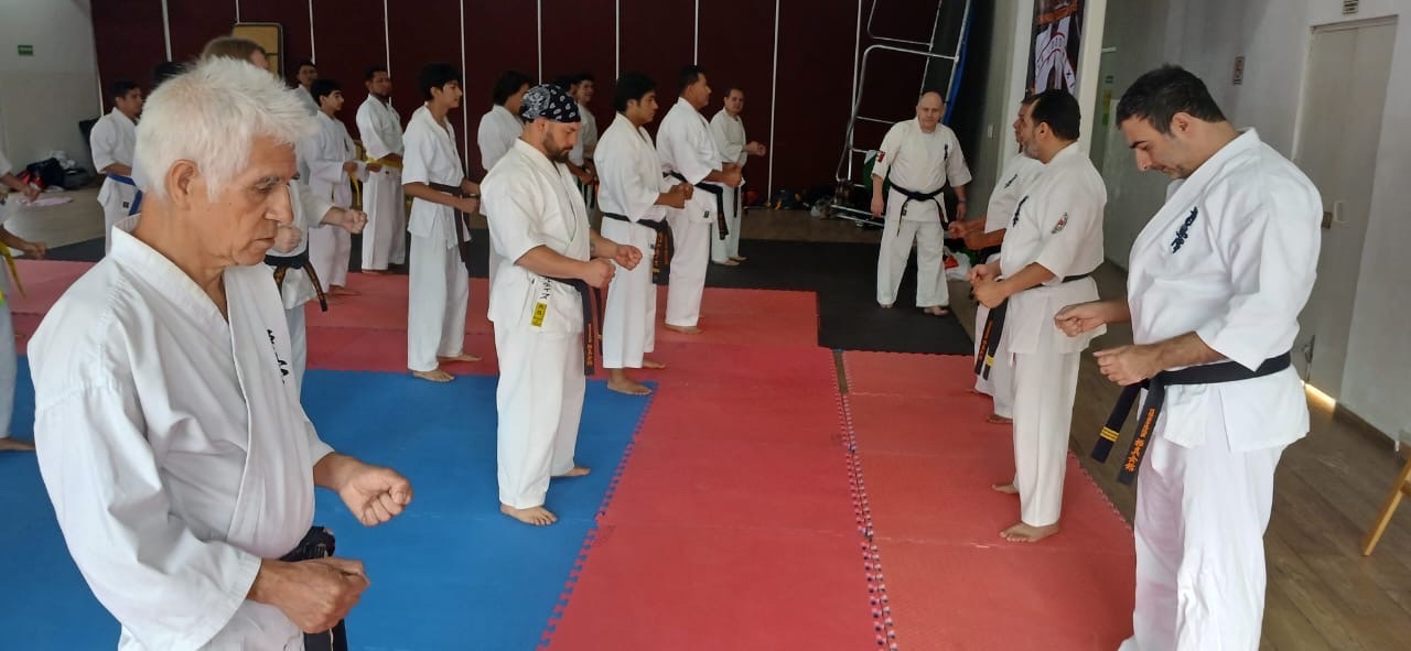 Instructores y alumnos en el dojo
